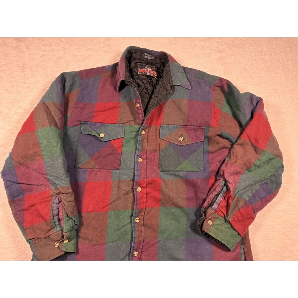 Backpacker Sportswear Quilted Plaid Flannel Shirt‎ Jacket Men's L Grunge Revival